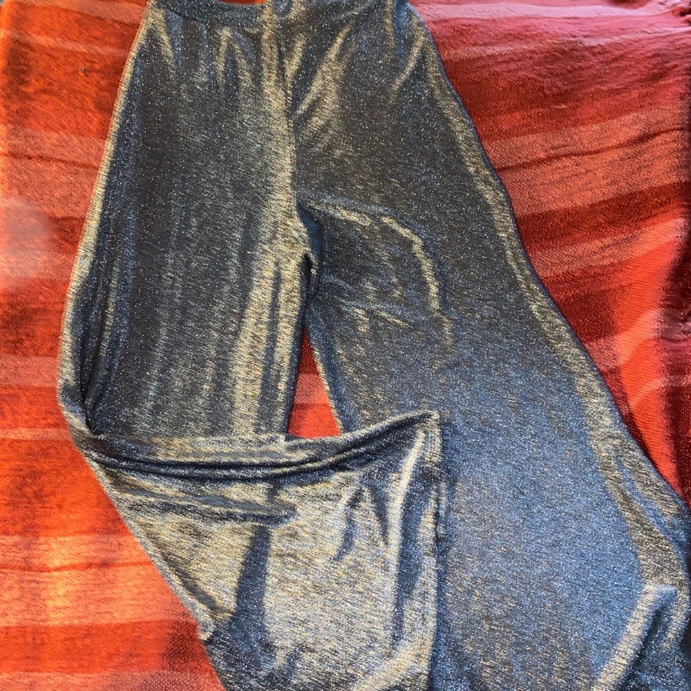 FINAL TOUCH DARK SILVER METALLIC HIGH WAIST CROP PANTS SZ SMALL USA MADE.